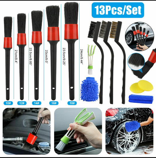 13Pcs Car Detailing Brush Set Soft Brushes Kit Interior Wheel Valet Pro Cleaning